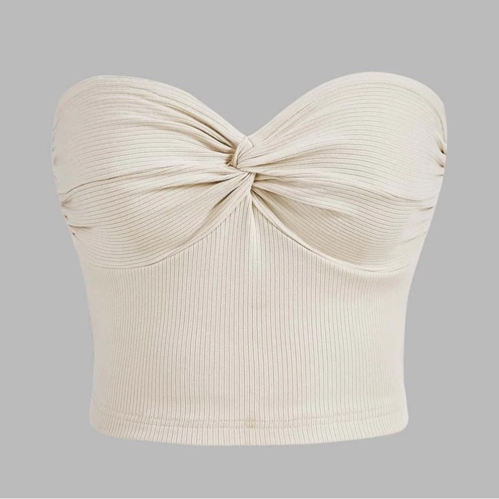 NWT SHEIN Front Twist Cream Ribbed Knitted Fabric Cropped Tube Top (size S)